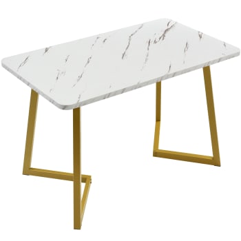 Mesa de comedor  con diseño de mármol y patas de metal dorado/blanco