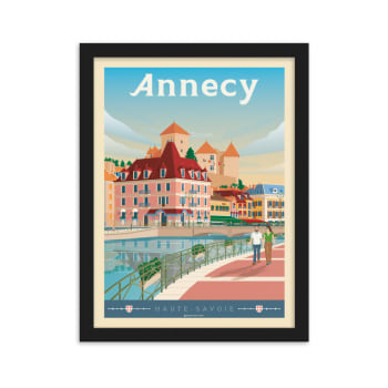 Affiche Annecy France - Château + Cadre Bois noir 21x29,7 cm