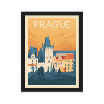 Affiche Prague + Cadre Bois noir 21x29,7 cm