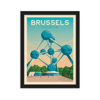 Affiche Bruxelles Belgique + Cadre Bois noir 21x29,7 cm