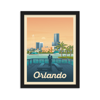 Affiche Orlando Etats-Unis + Cadre Bois noir 21x29,7 cm