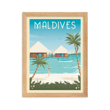Affiche Maldives Asie avec Cadre (Bois) 21x29,7 cm