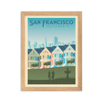 Affiche San Francisco Painted Ladies avec Cadre (Bois) 21x29,7 cm
