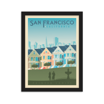 Affiche San Francisco Painted Ladies + Cadre Bois noir 21x29,7 cm