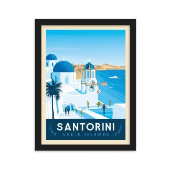 Affiche Santorin Grèce + Cadre Bois noir 21x29,7 cm