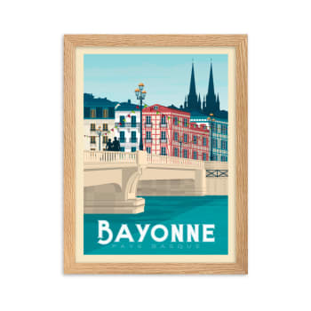 Affiche Bayonne France avec Cadre (Bois) 21x29,7 cm