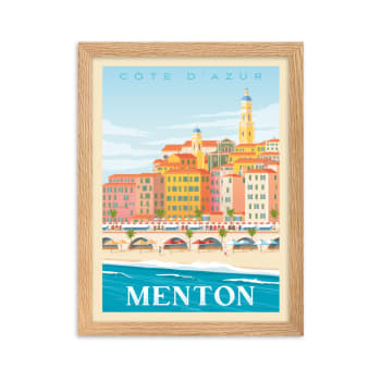 Affiche Menton France avec Cadre (Bois) 21x29,7 cm