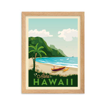 Affiche Hawaii Etats-Unis avec Cadre (Bois) 21x29,7 cm