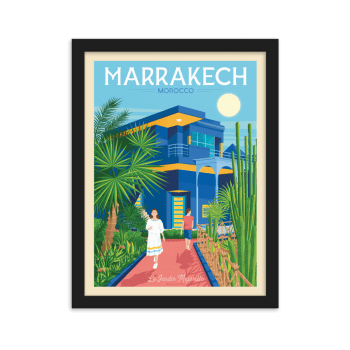 Affiche Marrakech Maroc + Cadre Bois noir 21x29,7 cm