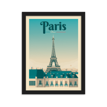 Affiche Paris France + Cadre Bois noir 21x29,7 cm