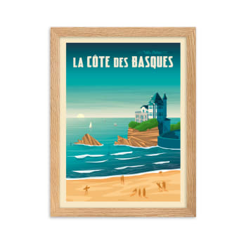 Affiche Biarritz France avec Cadre (Bois) 21x29,7 cm