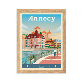 Affiche Annecy France - Château avec Cadre (Bois) 21x29,7 cm