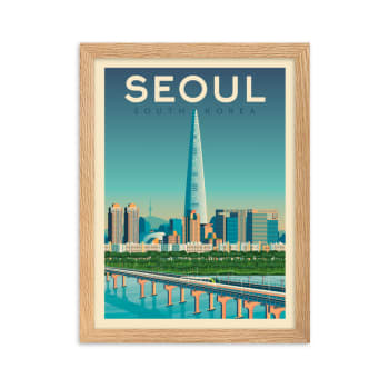 Affiche Séoul Corée du Sud avec Cadre (Bois) 21x29,7 cm