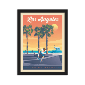 Affiche Los Angeles Venice Beach + Cadre Bois noir 21x29,7 cm