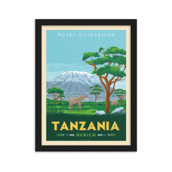 Affiche Tanzanie Mont Kilimandjaro + Cadre Bois noir 21x29,7 cm
