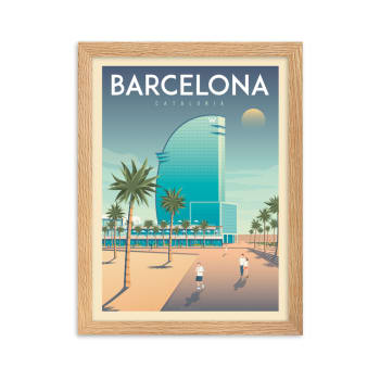 Affiche Barcelone Espagne - Hotel W avec Cadre (Bois) 21x29,7 cm