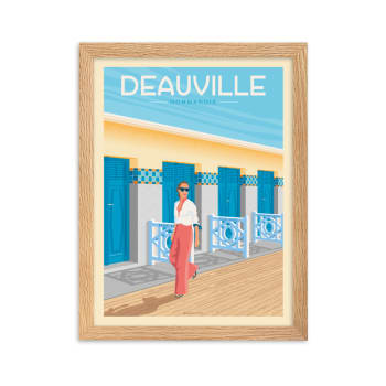 Affiche Deauville France - Les Planches avec Cadre (Bois) 21x29,7 cm