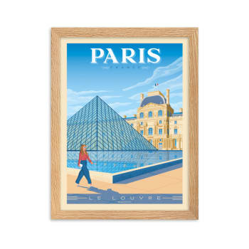 Affiche Paris France - Musée du Louvre avec Cadre (Bois)30x40 cm