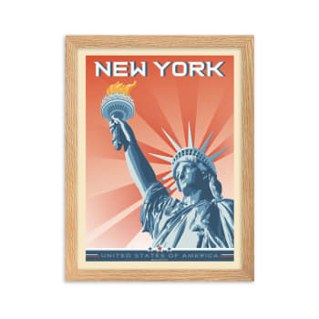 Affiche New York Statue de la Liberté avec Cadre (Bois) 21x29,7 cm
