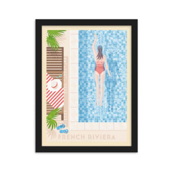 Affiche French Riviera + Cadre Bois noir 30x40 cm