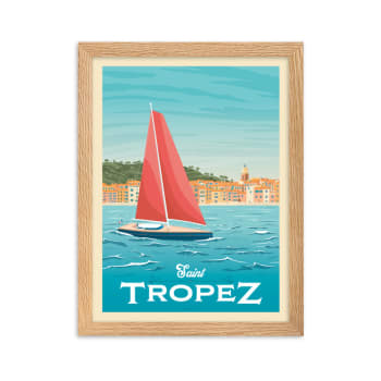Affiche Saint-Tropez France avec Cadre (Bois) 21x29,7 cm