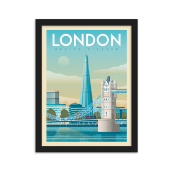 Affiche Londres Tower Bridge + Cadre Bois noir 21x29,7 cm