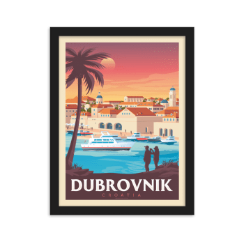 Affiche Dubrovnik Croatie + Cadre Bois noir 21x29,7 cm