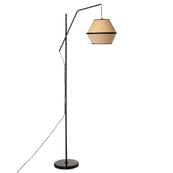 NAO - Lámpara de pie con pantalla en tela marrón y paja natural