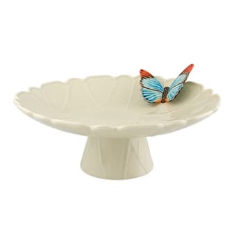 Claudia - Tortenplatte aus weißer Keramik mit Schmetterlingsmotiv