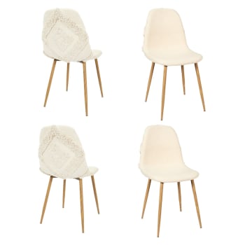 Lot de 4 chaises tissu et pieds métal imitation bois beige