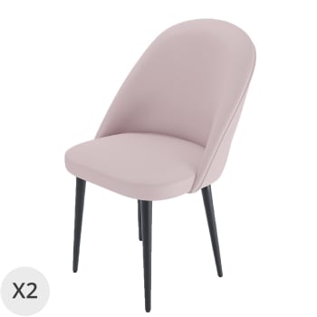 NINA - Lot de 2 chaises en velours rose & métal noir