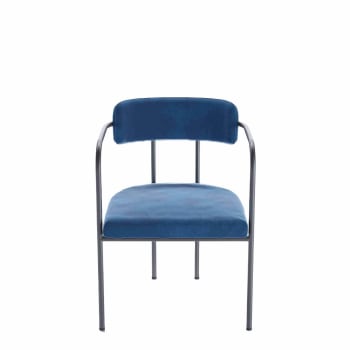 BARBARA - Chaise de salle à manger tapissée avec accoudoirs, velours bleu