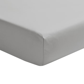 PREMIÈRE - Drap housse en percale de coton gris galet 160x220