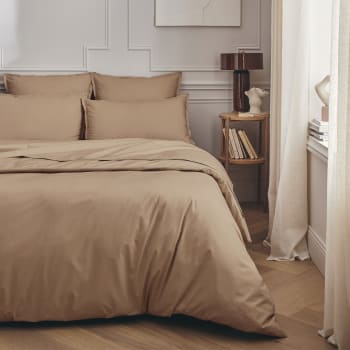 PREMIERE - Parure de lit en percale de coton beige 200x200