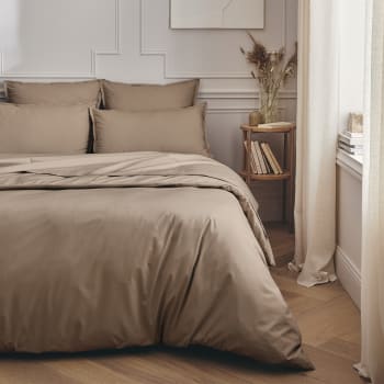 PREMIERE - Parure de lit en percale de coton marron clair 240x220