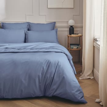 PREMIERE - Parure de lit en percale de coton bleu olympe 140x200