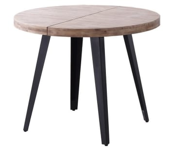 Matika - Mesa de comedor redonda extensible para 6 en madera y acero negro