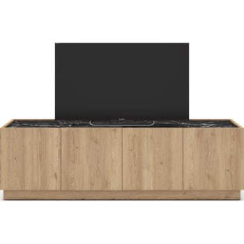 Dilan - Meuble TV 4 portes effet bois et marbre noir 160 cm