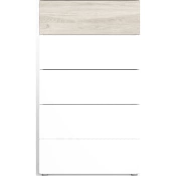 Arizona - Chiffonnier 5 tiroirs blanc et effet bois 62 cm