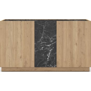 Dilan - Buffet 3 portes effet bois et marbre noir 140 cm