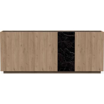 Dilan - Buffet 4 portes effet bois et marbre noir 180 cm