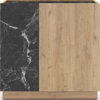 Dilan - Buffet 2 portes effet bois et marbre noir 80 cm