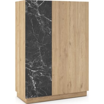 Dilan - Buffet haut 2 portes effet bois et marbre noir 90 cm