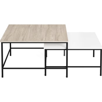 Donna - Set de 2 tables basses gigognes carrées effet bois et blanc