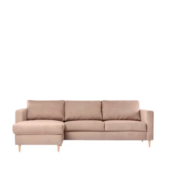 Beth - Sofá chaise longue de tejido beige 248 x 82 cm