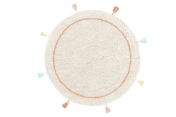 Colored sun - Waschbarer Kinderteppich aus Baumwolle Ø 150 cm - Beige, Orange, Gelb