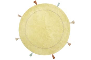Golden sun - Waschbarer Kinderteppich aus Baumwolle ø 120  - Hellgelb, Aprikose