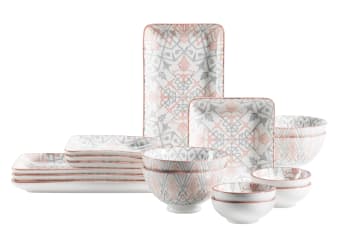 NANTES - 16-teiliges Servierschalen-Set aus Porzellan, rosa, grau und weiß
