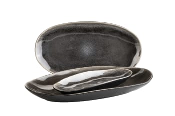 NIARA ORGANIC - 3-teiliges Plattenset aus Keramik, schwarz und braun
