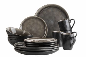NIARA ORGANIC - 16-teiliges Geschirr-Set aus Keramik, schwarz und braun